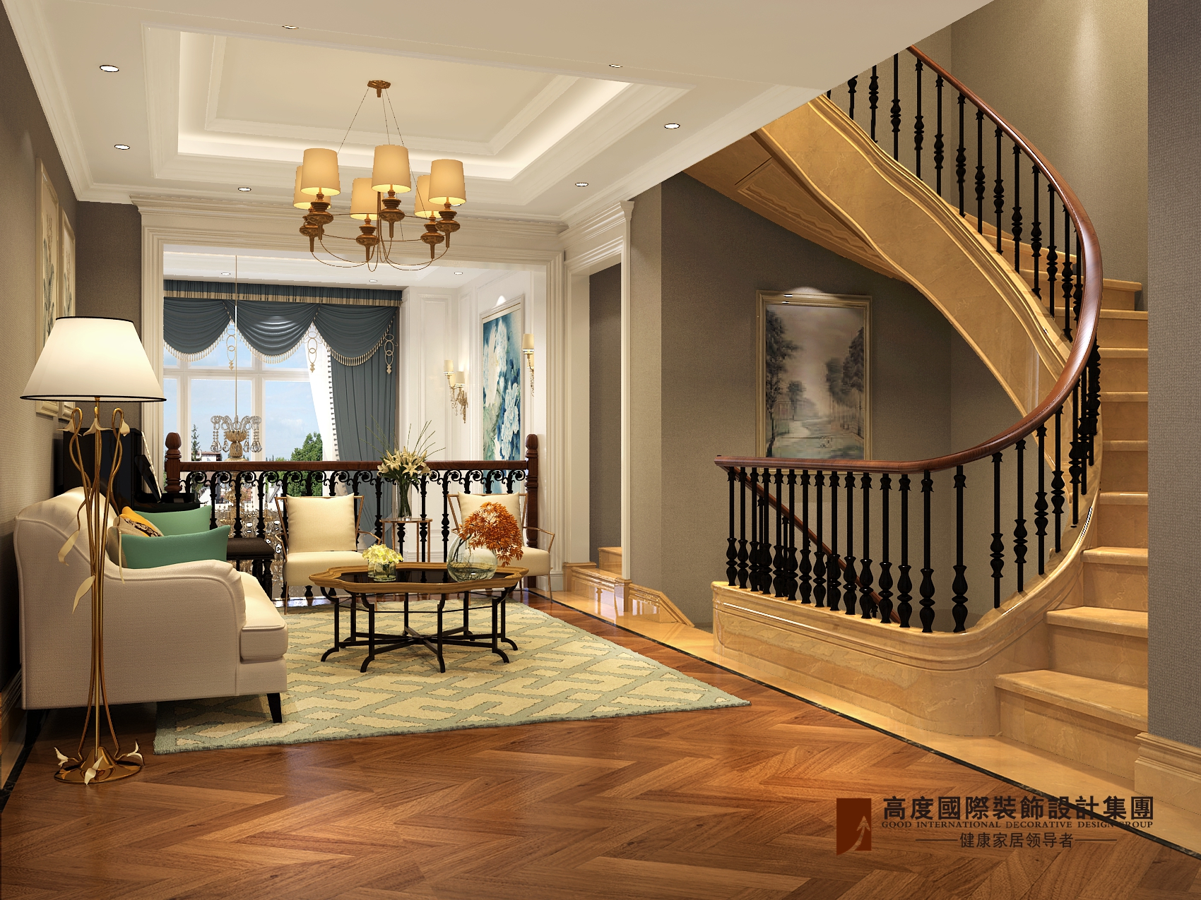 楼梯图片来自北京高度国际在燕西华府550平米双拼别墅装修的分享