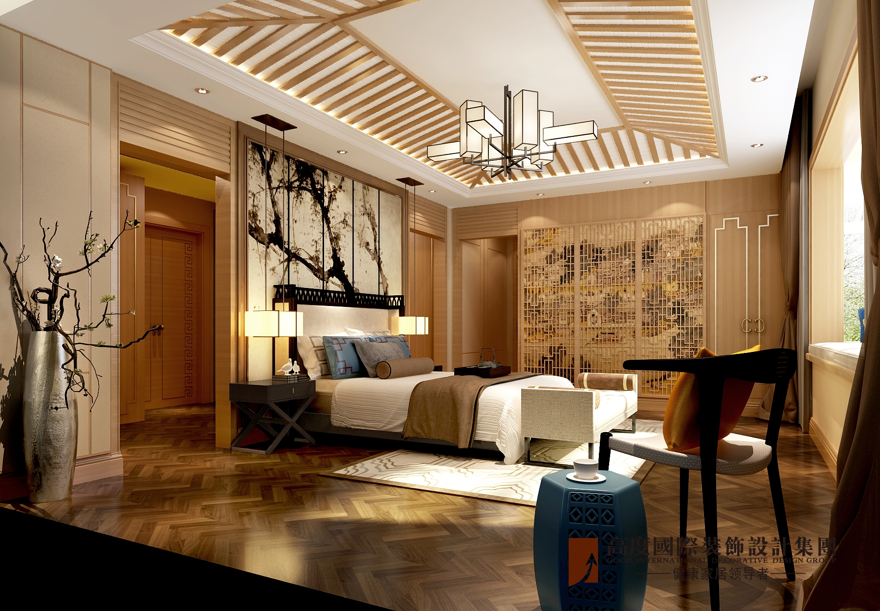 卧室图片来自北京高度国际在牛驼温泉孔雀城--古色生香中式风的分享