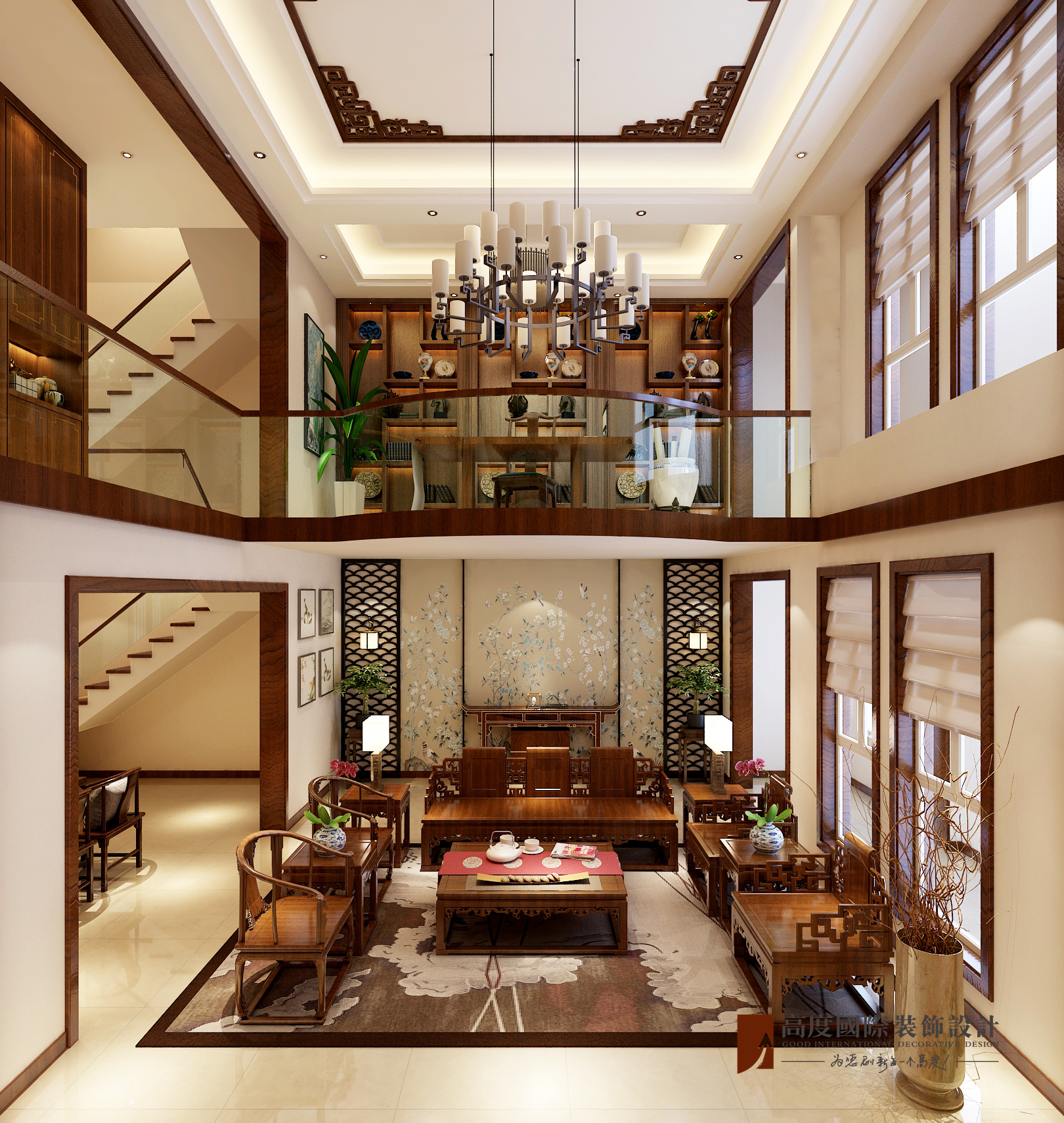 中式 别墅 跃层 复式 大户型 80后 小资 客厅图片来自高度国际姚吉智在首创国际半岛320平米新中式别墅的分享
