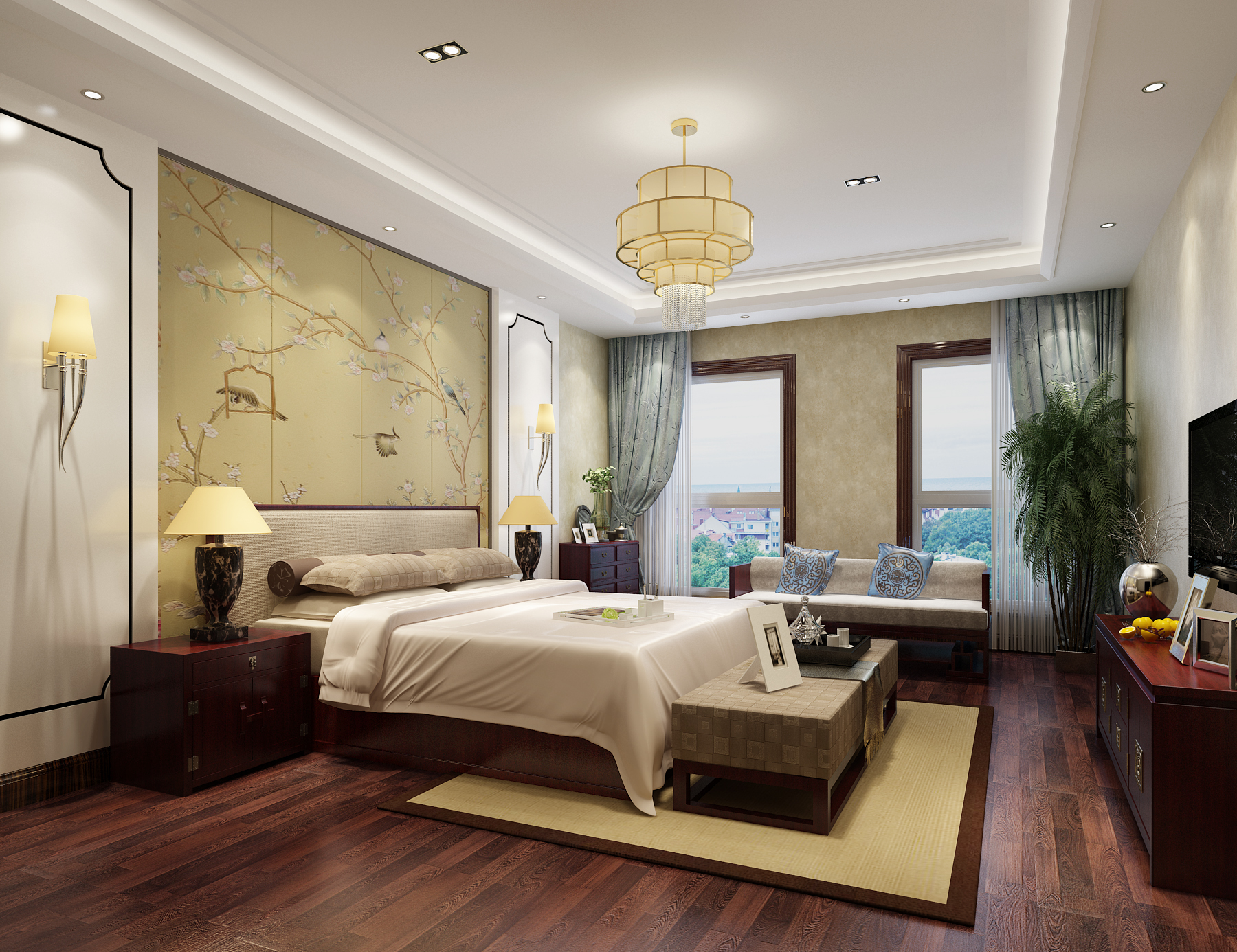 卧室图片来自北京高度国际在文安别墅--313平米中式风格的分享