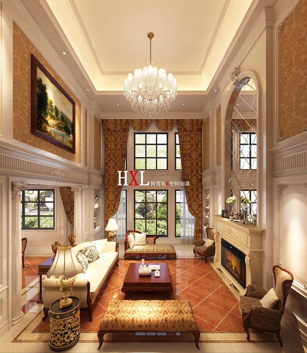 客厅图片来自北京高度国际在半山世家--中西合璧，新古典风格的分享