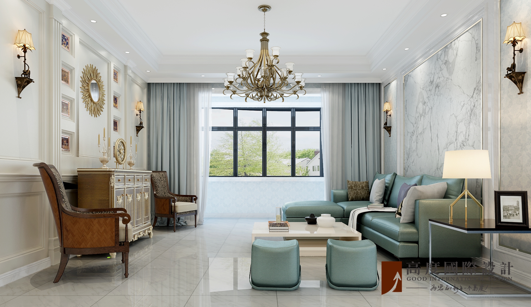 美式 别墅 大户型 跃层 复式 小资 客厅图片来自高度国际姚吉智在金科王府300平米美式优雅稳重的分享