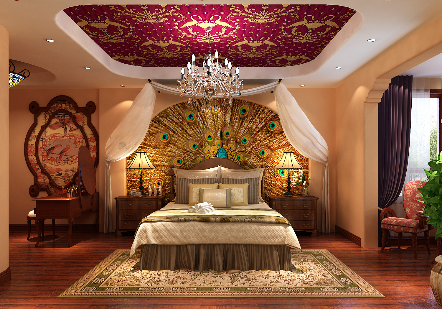 卧室图片来自北京高度国际在华侨城--300平米复古美式的分享