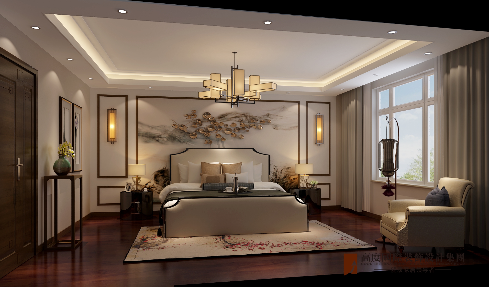 联排 别墅 新中式 装修 卧室图片来自北京高度国际-陈玲在龙山逸墅——新中式的分享