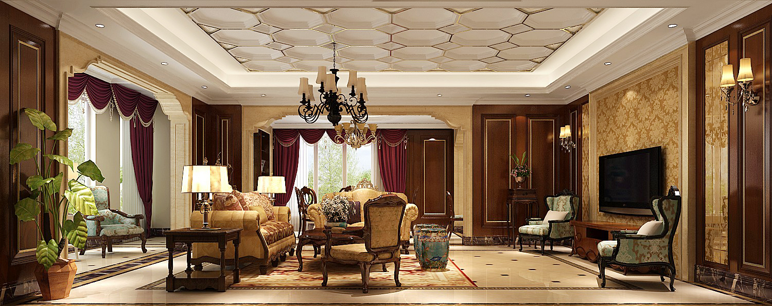 客厅图片来自北京高度国际在V7西园280平米欧式古典风格的分享