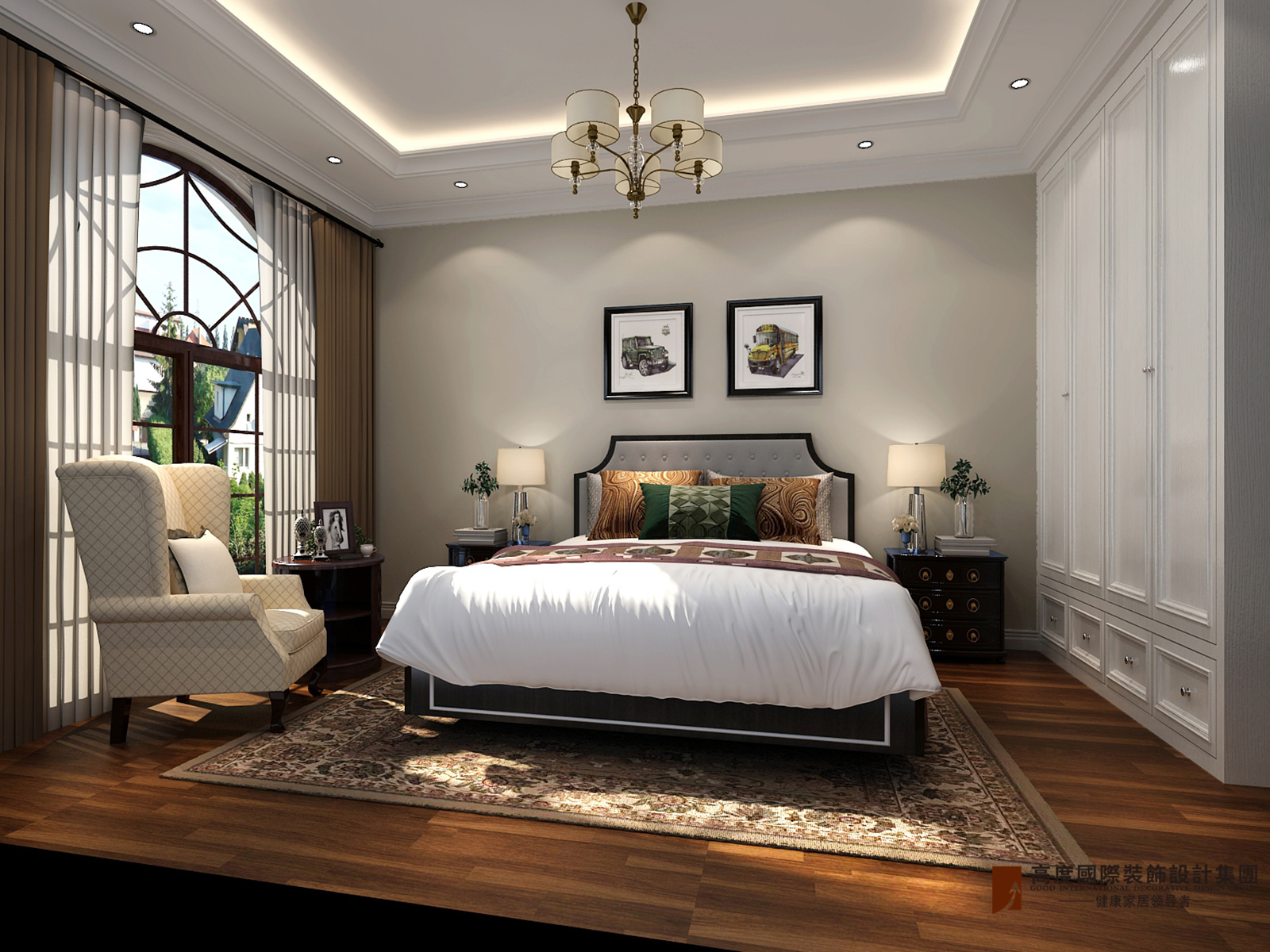 卧室图片来自北京高度国际在V7九间堂220平米简美风格的分享