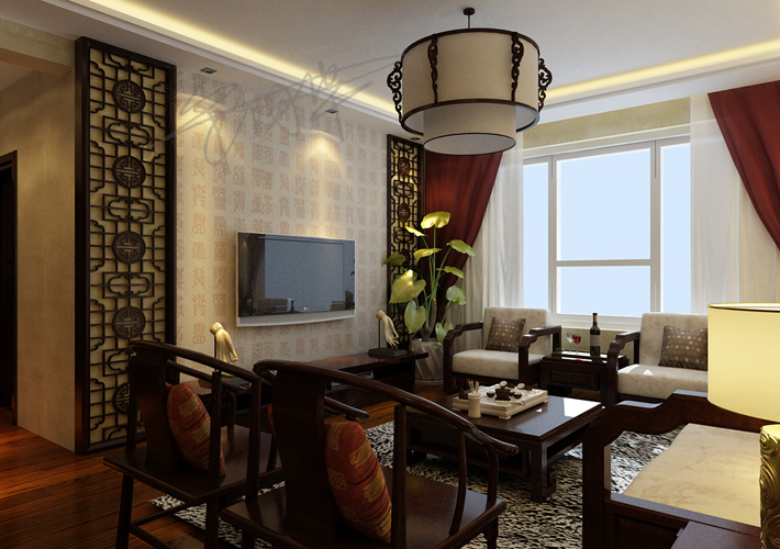 客厅图片来自百家装饰LL在华润二十四城 120平中式风格的分享