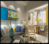 现代简约装修效果图沙发背景墙蓝色的跳跃色给整个空间增添了活跃的和清新的气氛。