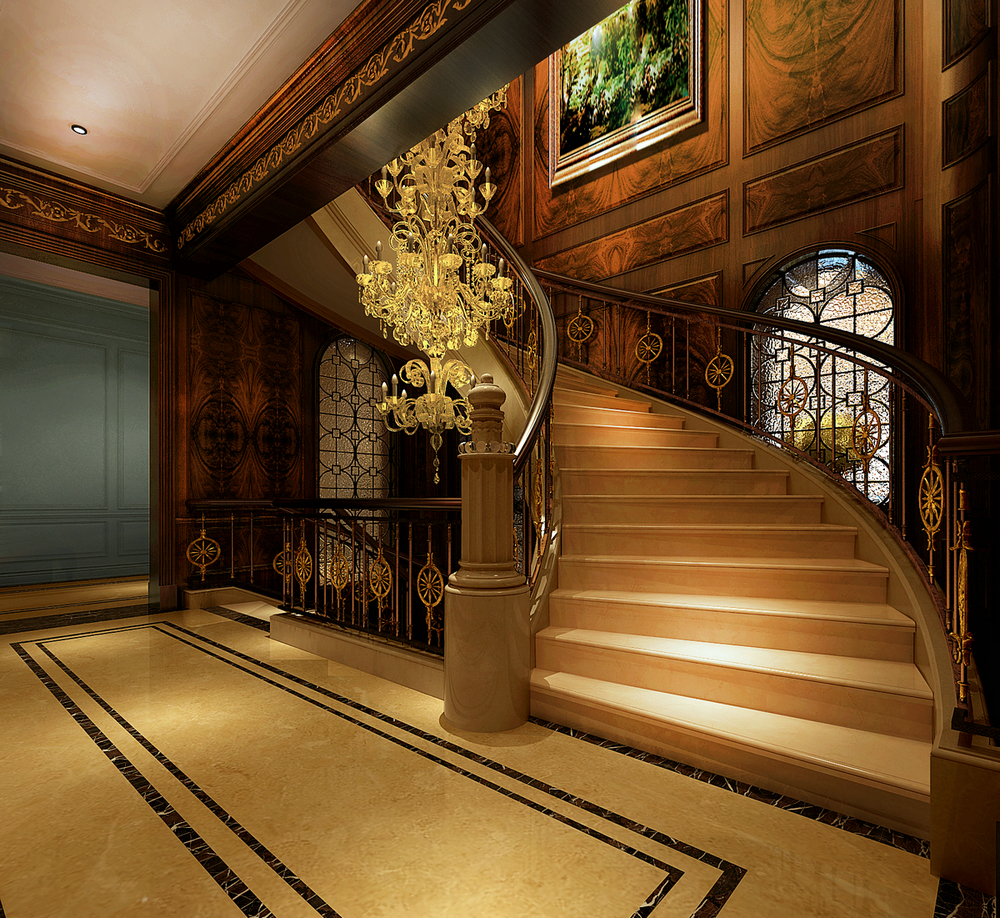 大豪山林 别墅装修 美式古典 腾龙设计 楼梯图片来自腾龙设计在大豪山林760平别墅美式古典风格的分享