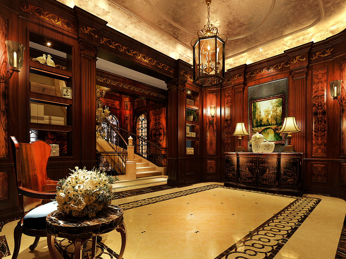 客厅图片来自腾龙设计在大豪山林760平别墅美式古典风格的分享