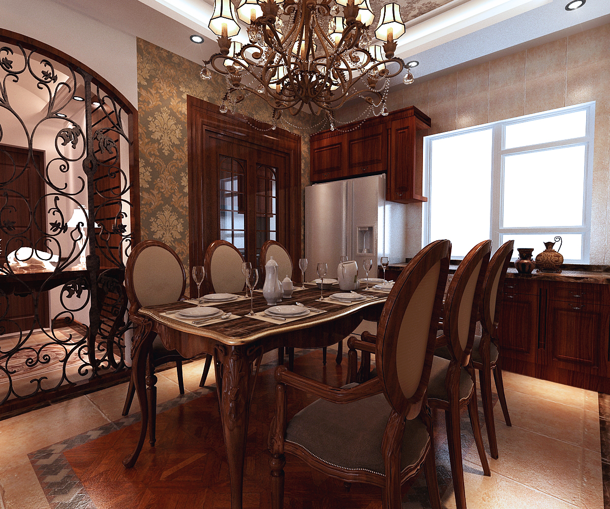 美式 别墅 餐厅图片来自百家装饰LL在阳光尚城200平美式风格的分享
