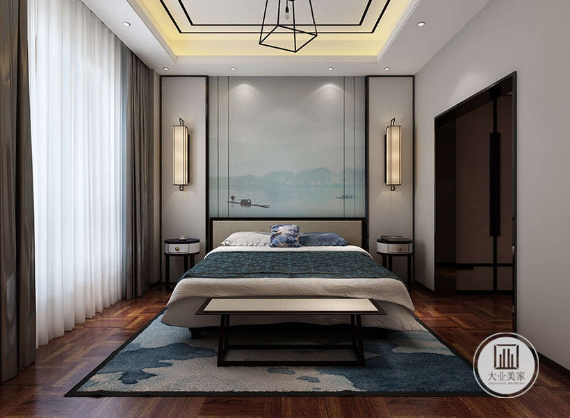 中式 新中式 别墅 设计 效果图 卧室 卧室图片来自大业美家 家居装饰在推荐：新中式的精髓黑白灰水墨的分享