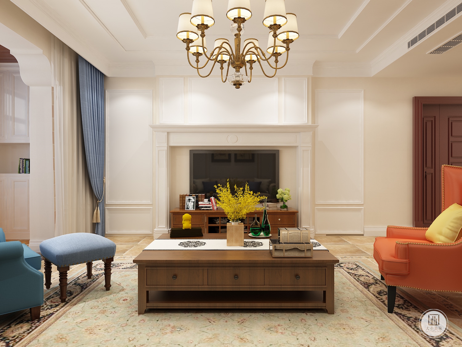 美式 客厅图片来自大业美家 家居装饰在保利拉菲172美式效果案例的分享