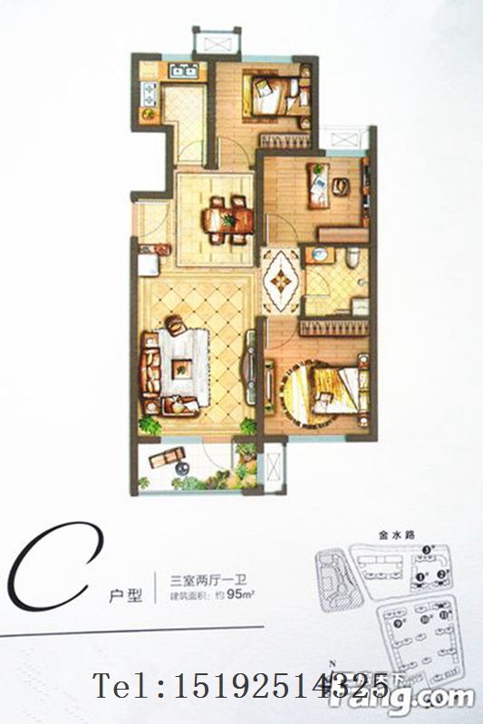 二居 保利 中央公园 简约 户型图图片来自快乐彩在保利中央公园95平二居室简约装修的分享