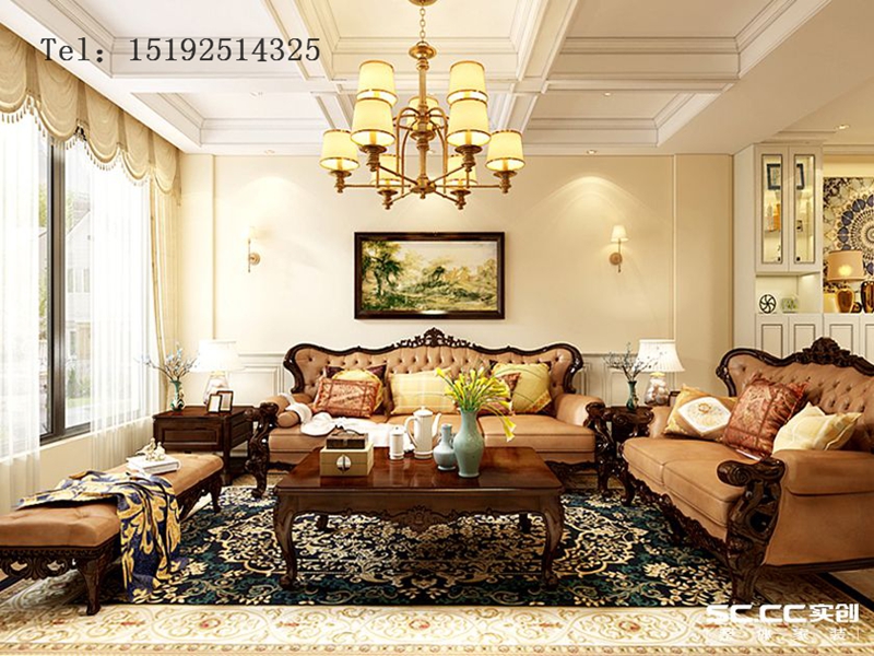美式 骊山国际 别墅 客厅图片来自快乐彩在骊山国际美式装修，400平别墅的分享