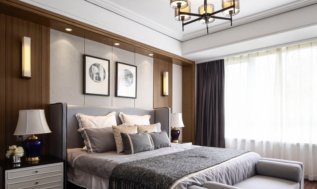 简约 三居 中式 卧室图片来自言白设计在新中式风格的分享