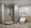 卫生间弧形淋浴房的设计为日常的搭理提供了便利，马赛克无疑是这里最适合的材料。