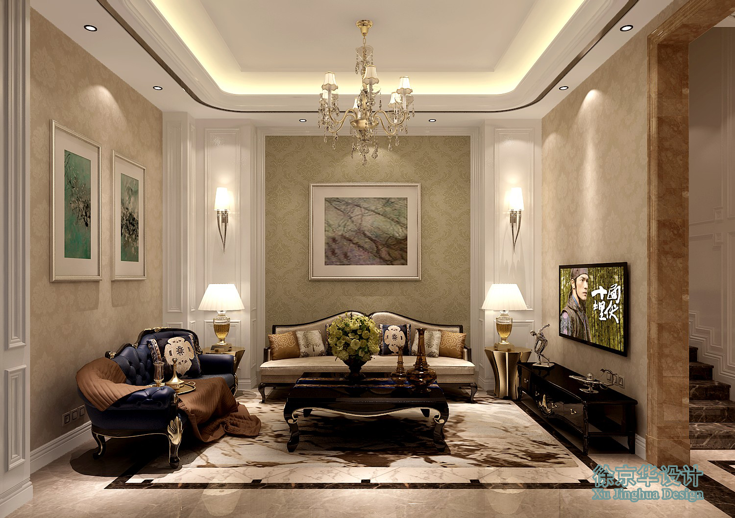 客厅图片来自北京高度国际在640平米中海九号公馆欧式风格的分享