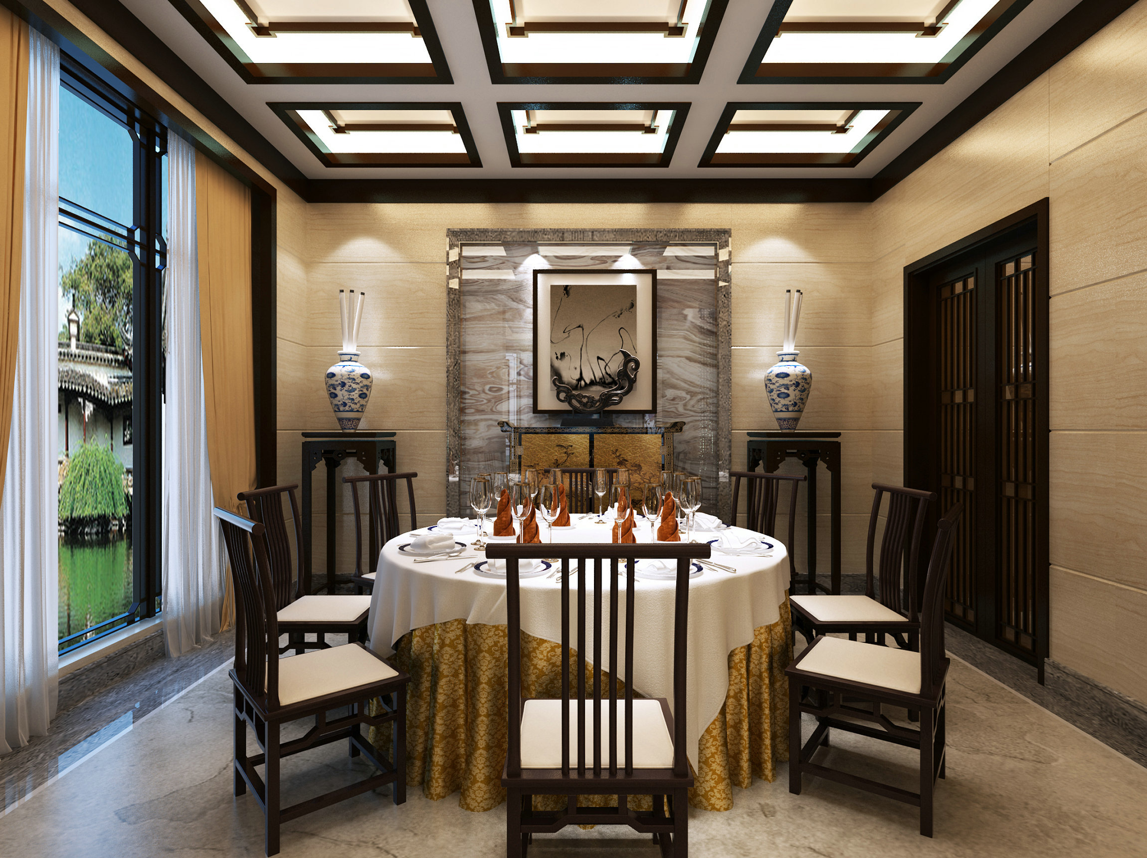 上海桃花源 别墅装修 中式风格 腾龙设计 餐厅图片来自孔继民在上海桃花源别墅新中式设计的分享