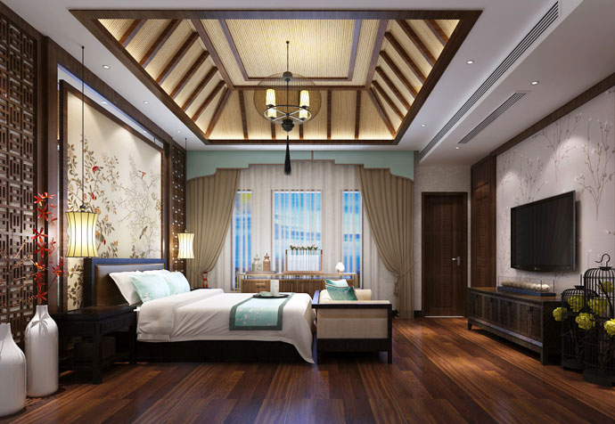 宝山别墅 新中式风格 腾龙设计 卧室图片来自孔继民在宝山区宝山别墅350平新中式设计的分享