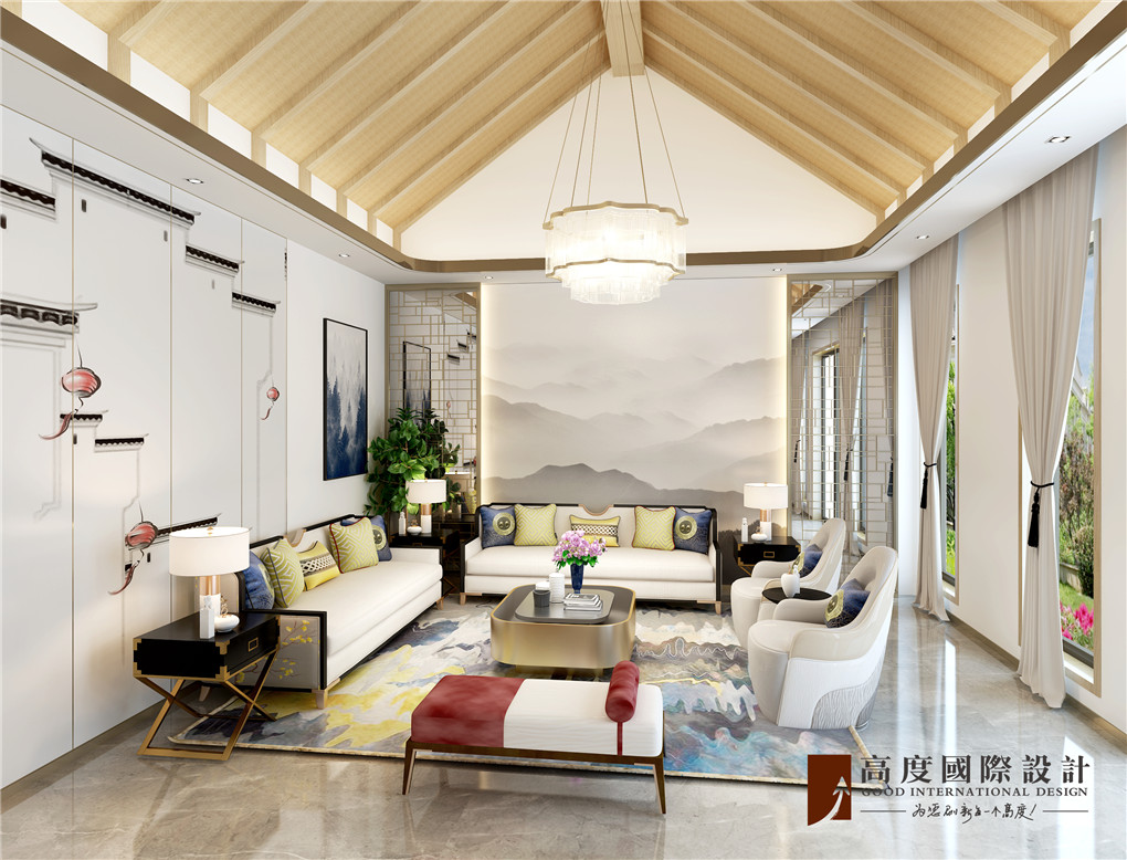 现代 中式 公寓 大户型 复式 跃层 别墅 80后 小资 客厅图片来自高度国际姚吉智在四合院200平米现代中式天生优雅的分享