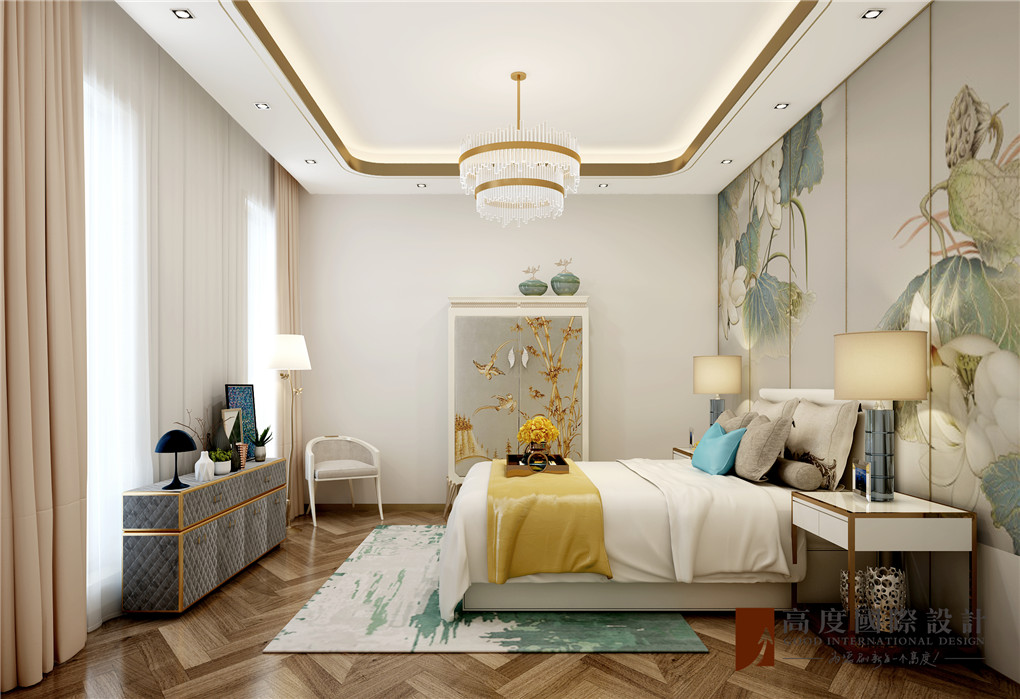 现代 中式 公寓 大户型 复式 跃层 别墅 80后 小资 卧室图片来自高度国际姚吉智在四合院200平米现代中式天生优雅的分享