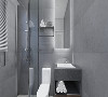 深灰色水泥砖的洗浴室，清爽且优雅