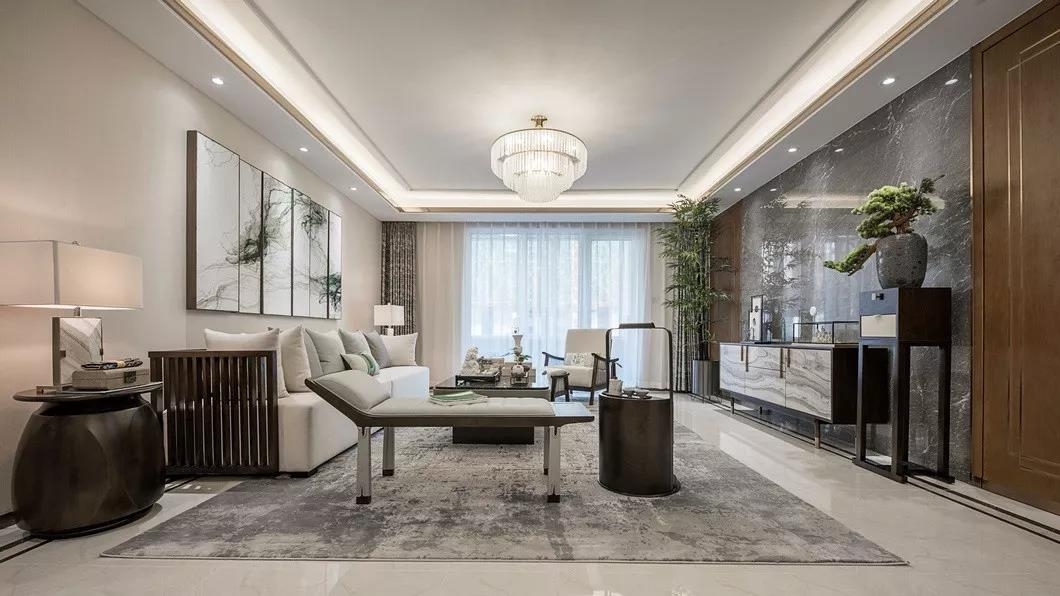 客厅图片来自西安紫苹果装饰工程有限公司在曲江125平现代中式的分享