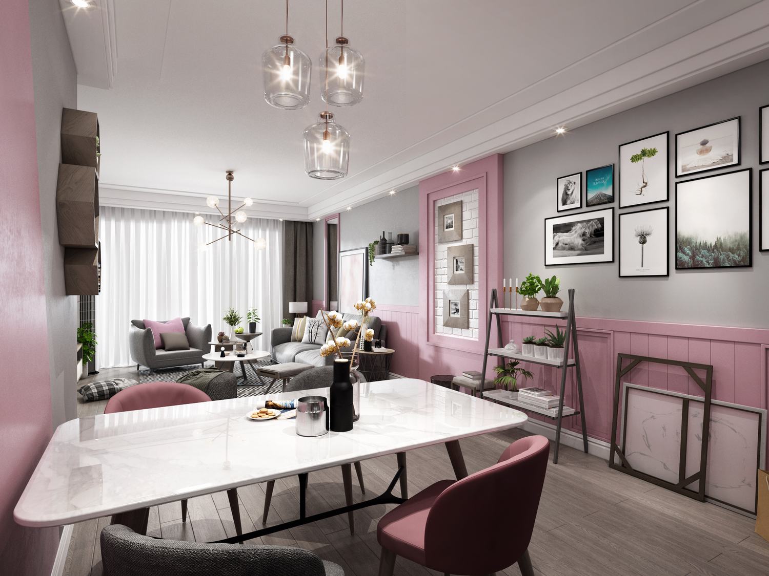 二居 客厅 卧室 厨房 餐厅图片来自云南俊雅装饰工程有限公司在粉色北欧的分享