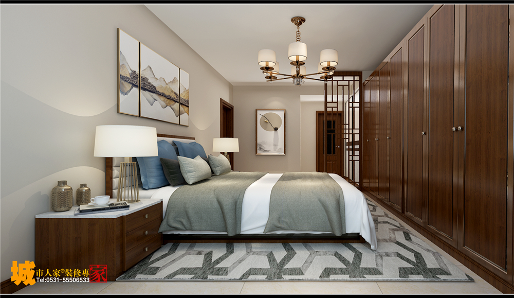 新中式 济南装修 卧室图片来自济南城市人家装修公司-在财富壹号装修新中式风格的分享