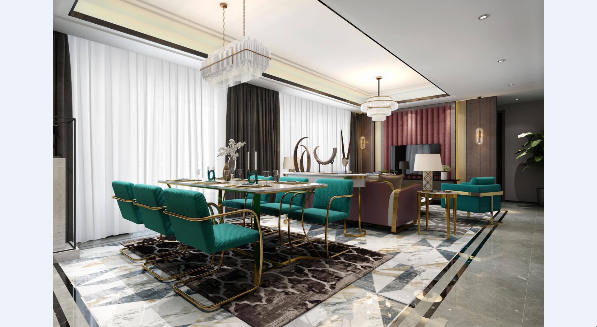 别墅 客厅 餐厅图片来自云南俊雅装饰工程有限公司在新中式客餐厅的分享