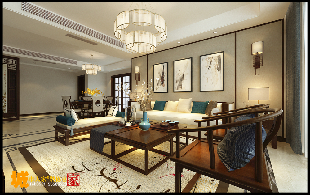 简约 客厅图片来自济南城市人家装修公司-在龙泉壹号四居室新中式风格装修的分享