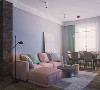 公寓内使用了非常梦幻的色彩，将整个空间描绘成一个神秘的甜美世界。