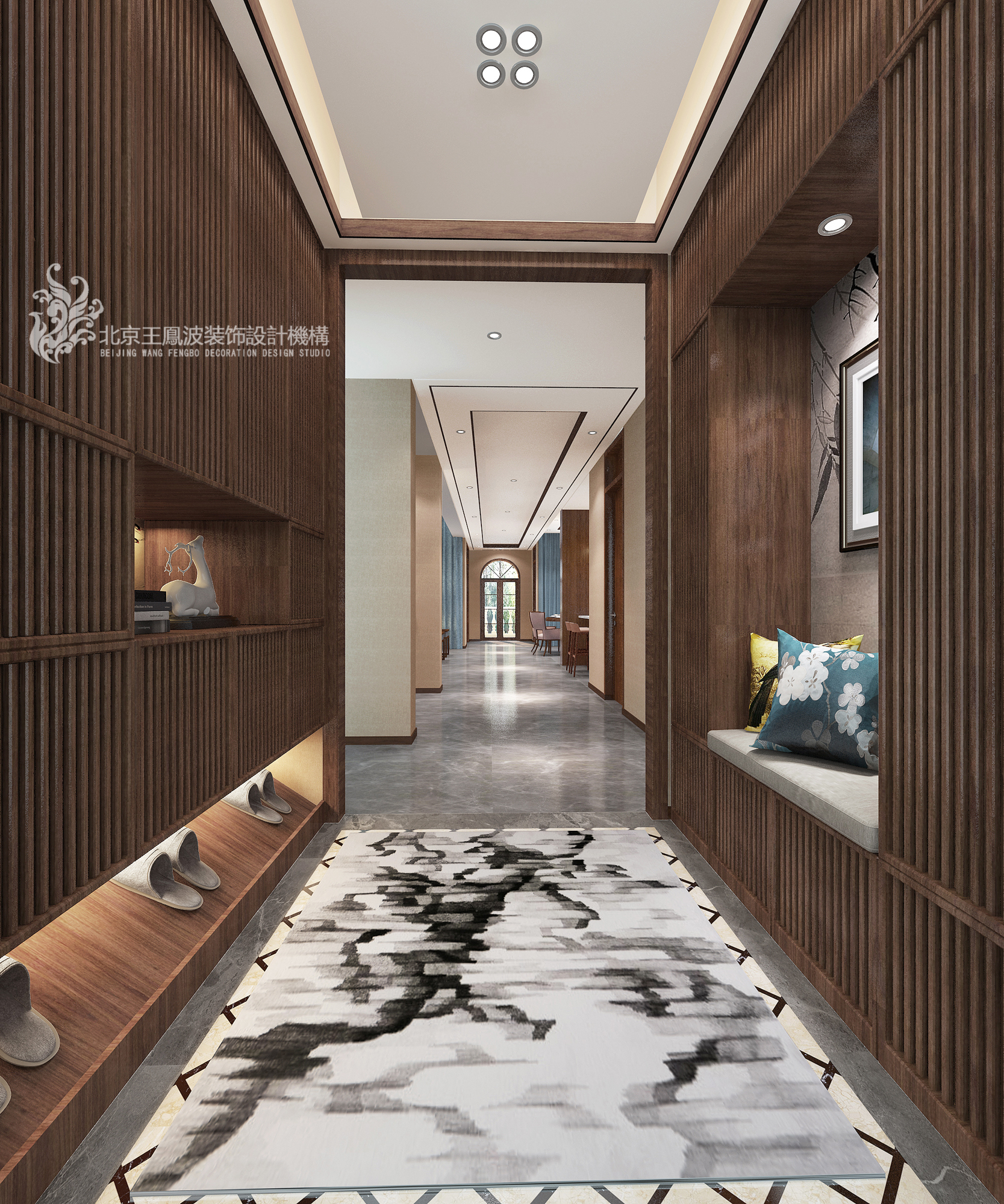 玄关图片来自王凤波设计机构在新中式别墅设计提香草堂的分享
