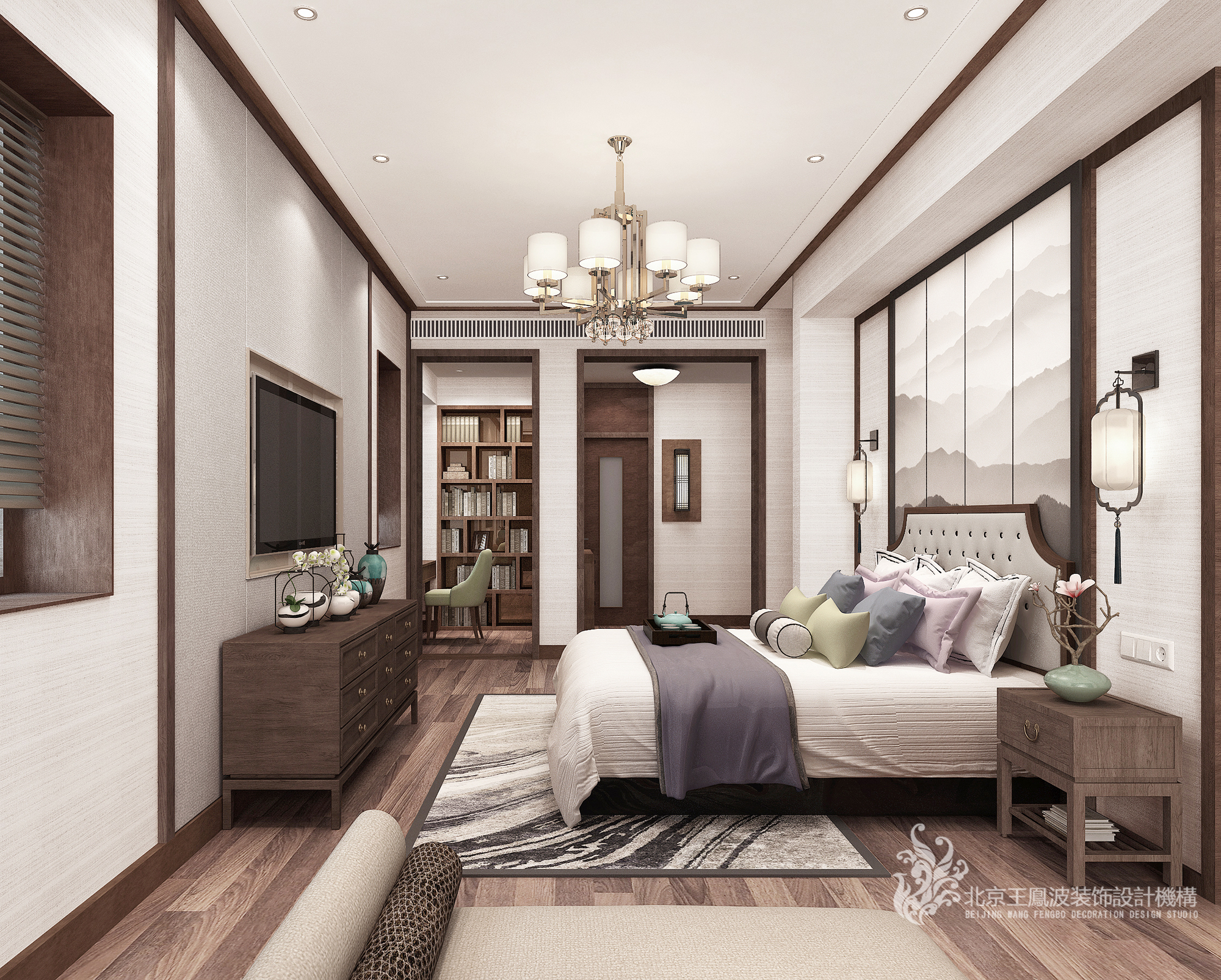卧室图片来自王凤波设计机构在新中式别墅设计提香草堂的分享