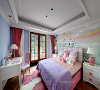 女孩房用粉色和紫色奠定梦幻基调，以贝壳、火烈鸟、卡通墙纸等元素，打造充满童趣的空间。