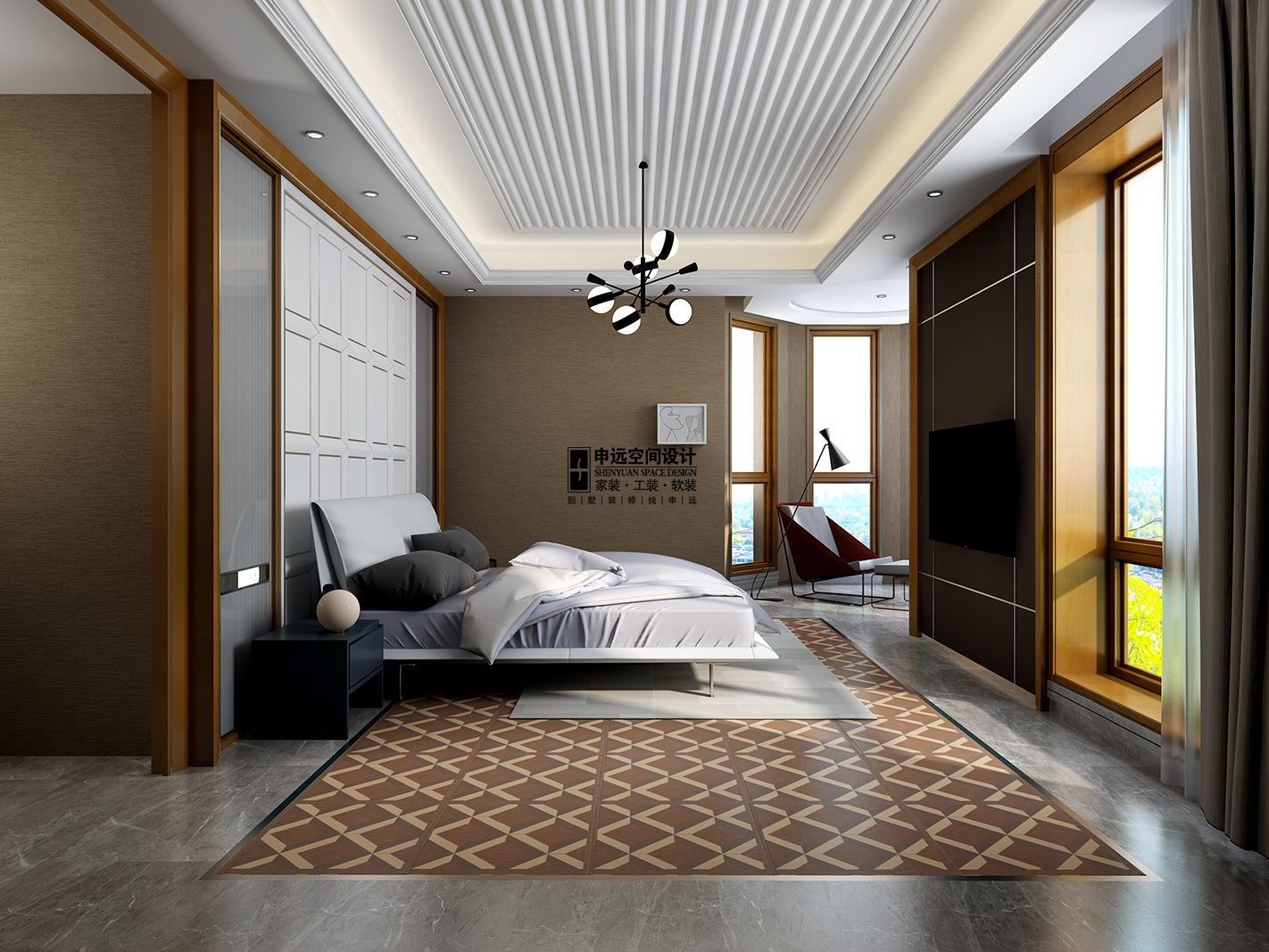 别墅 现代 简约 四居 卧室图片来自申远空间设计北京分公司在恒大华府的分享