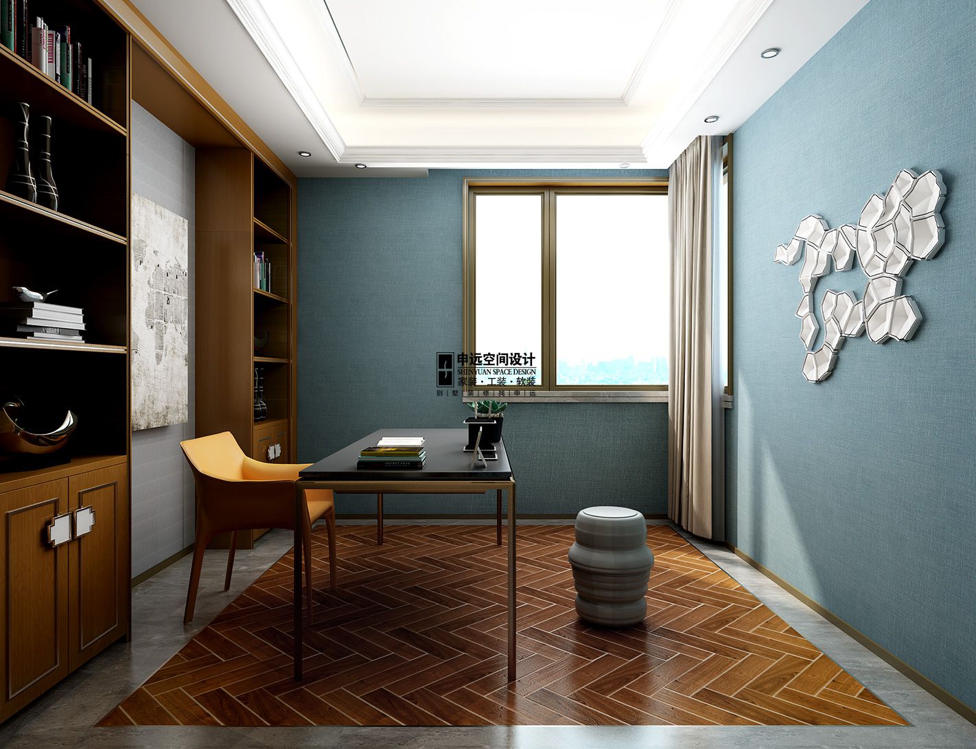 别墅 现代 简约 四居 书房图片来自申远空间设计北京分公司在恒大华府的分享