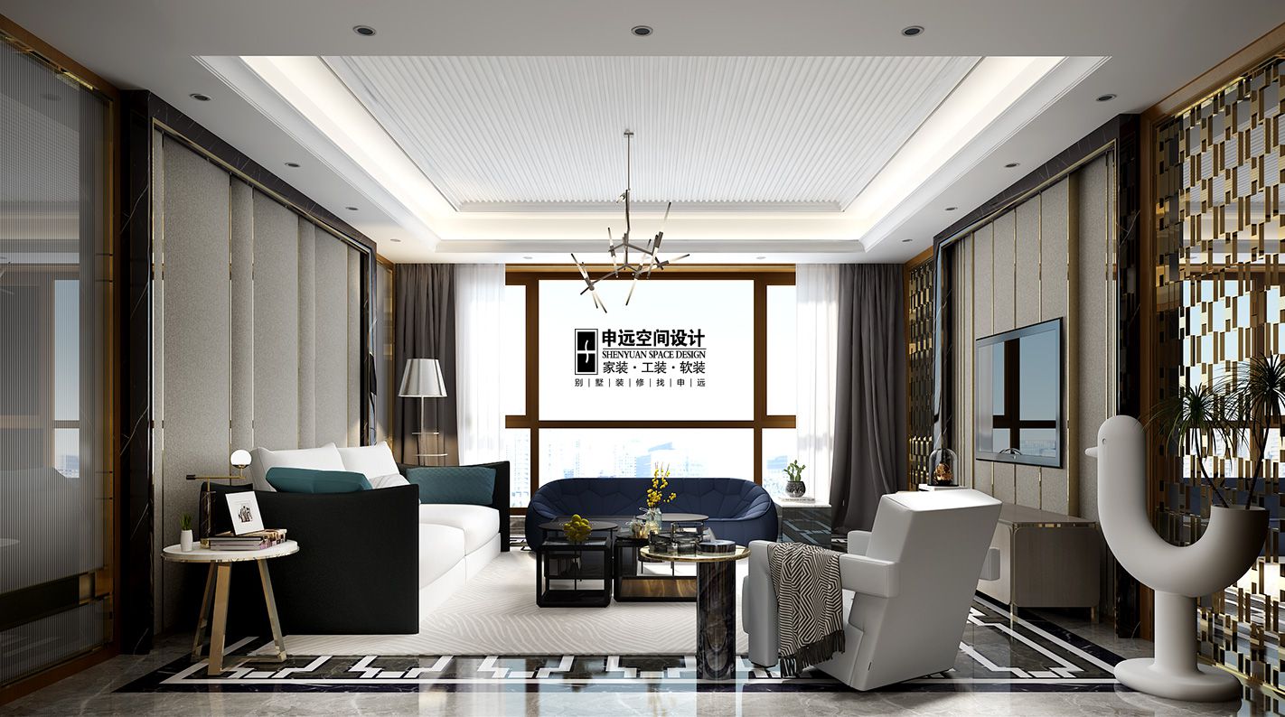 别墅 现代 简约 四居 客厅图片来自申远空间设计北京分公司在恒大华府的分享