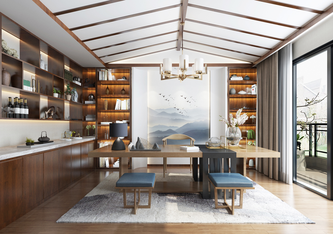 别墅 新中式 书房图片来自穆森设计在MSD穆森设计机构--银湖别墅的分享