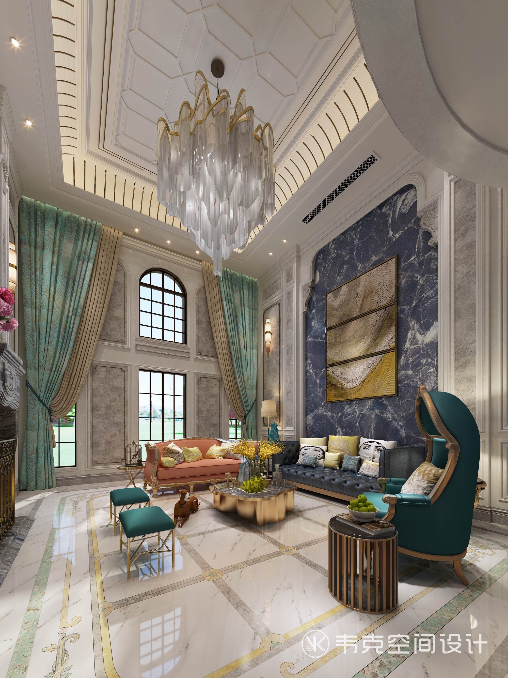 别墅 客厅图片来自韦克空间设计在法式风五居室，打造独属浪漫之都的分享