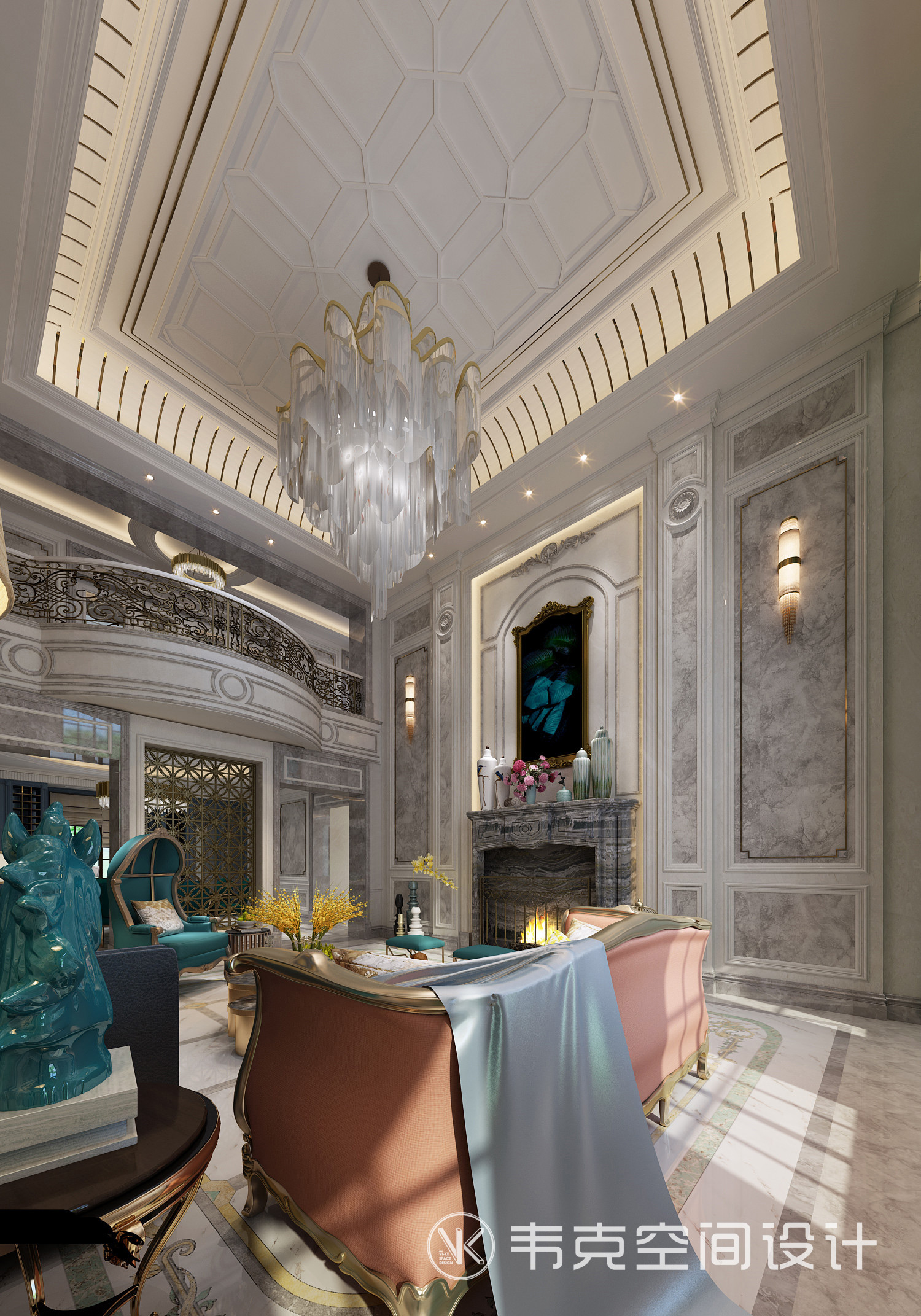 别墅 客厅图片来自韦克空间设计在法式风五居室，打造独属浪漫之都的分享