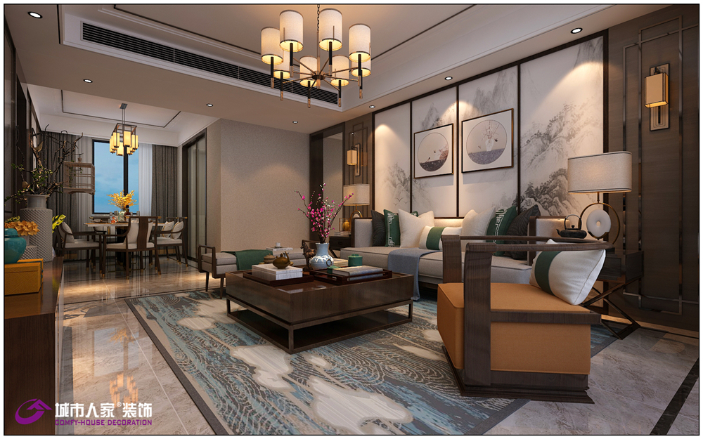 简约 三居 客厅图片来自济南城市人家装修公司-在万达文旅城装修四居室新中式风格的分享