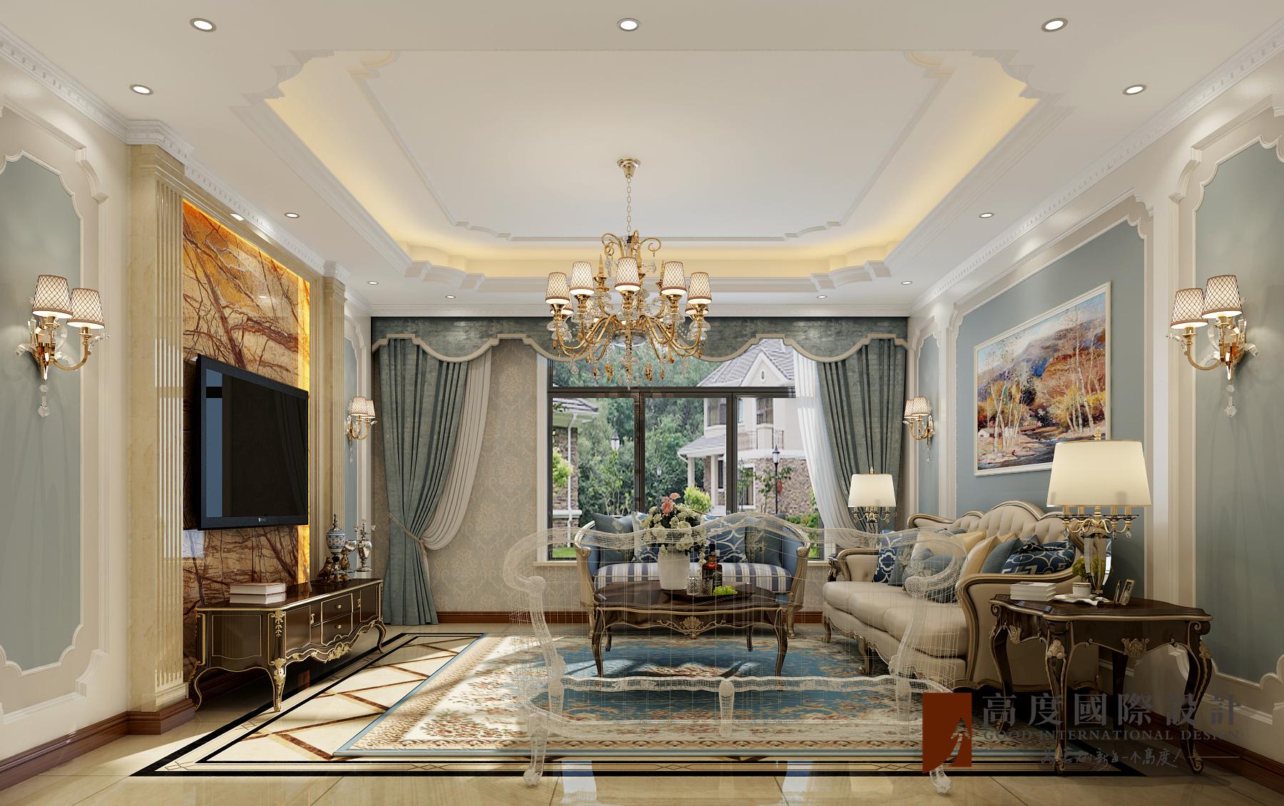 客厅图片来自北京高度国际在中信墅--简约欧式风格的分享