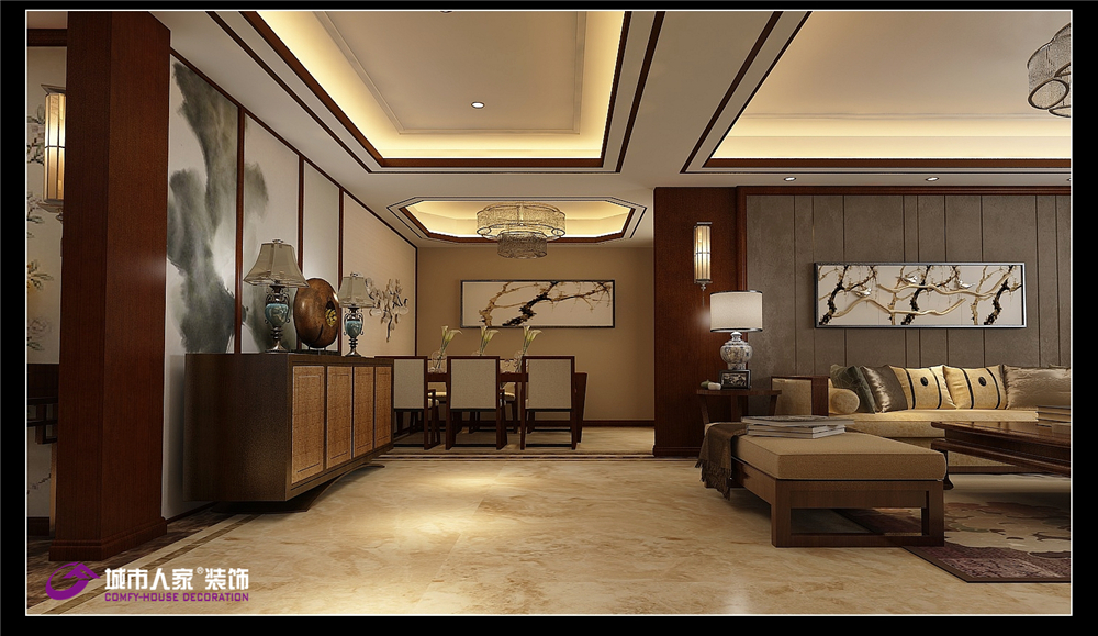 中式 客厅图片来自济南城市人家装修公司-在财富中心新中式风格装修效果图的分享