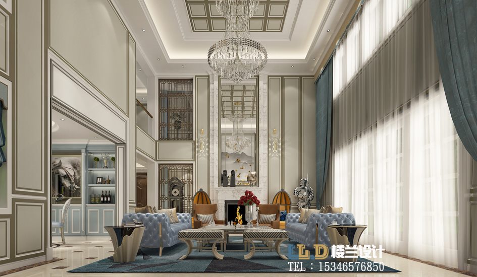 美式 别墅装修设 郑州装修 楼兰设计 客厅图片来自loulansj在郑州甲六院美式别墅装修的分享