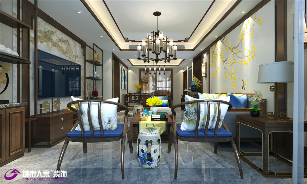 新中式 客厅图片来自济南城市人家装修公司-在龙湖春江悦茗装修新中式风格设计的分享