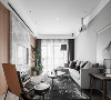 灰色基调搭配木色元素的客厅，极简顶面采用点光源取代主灯