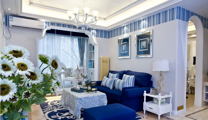 客厅 餐厅图片来自今朝宜居装饰在蓝白相间地中海风格的分享