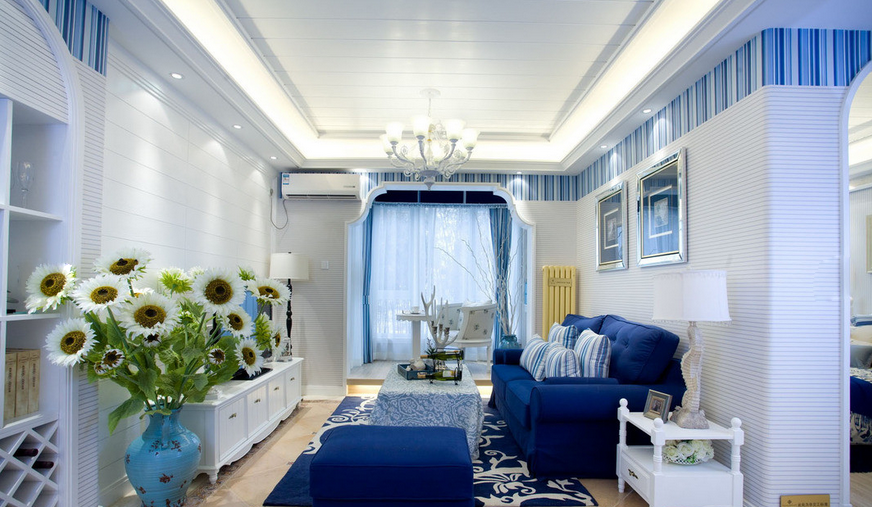 客厅 餐厅图片来自今朝宜居装饰在蓝白相间地中海风格的分享